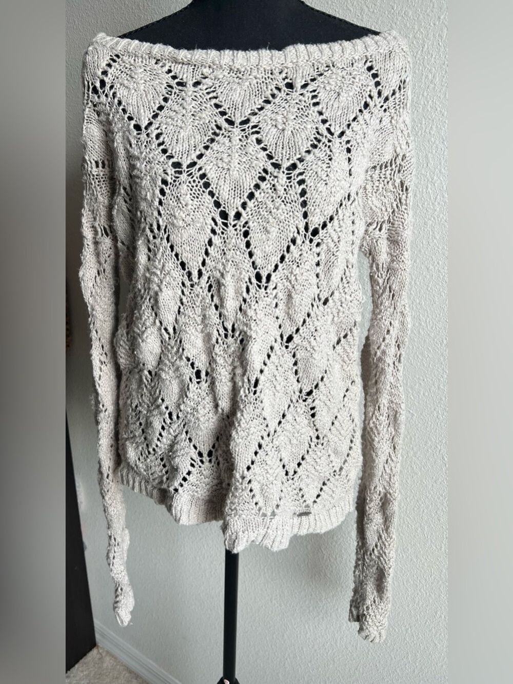 Abercrombie & Fitch Cream Openwork Crewneck Sweater